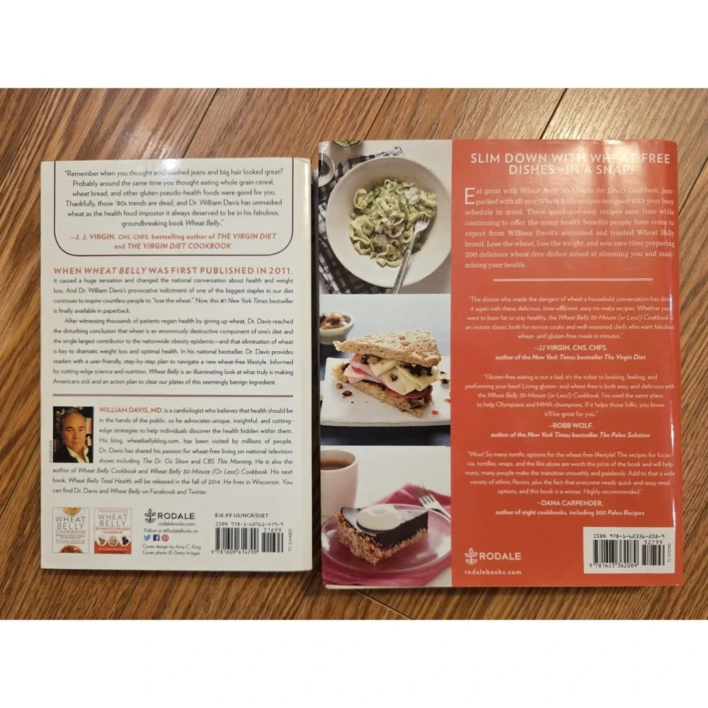 Wheat Belly Paperback Book And Wheat Belly Cookbook hardback by Wiliam Davis MD‎